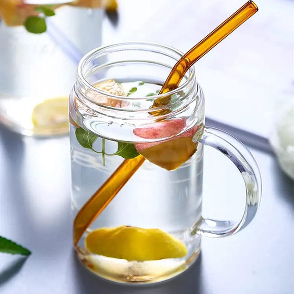 Amber Transparent  Glass Straws 6 pcs with brush