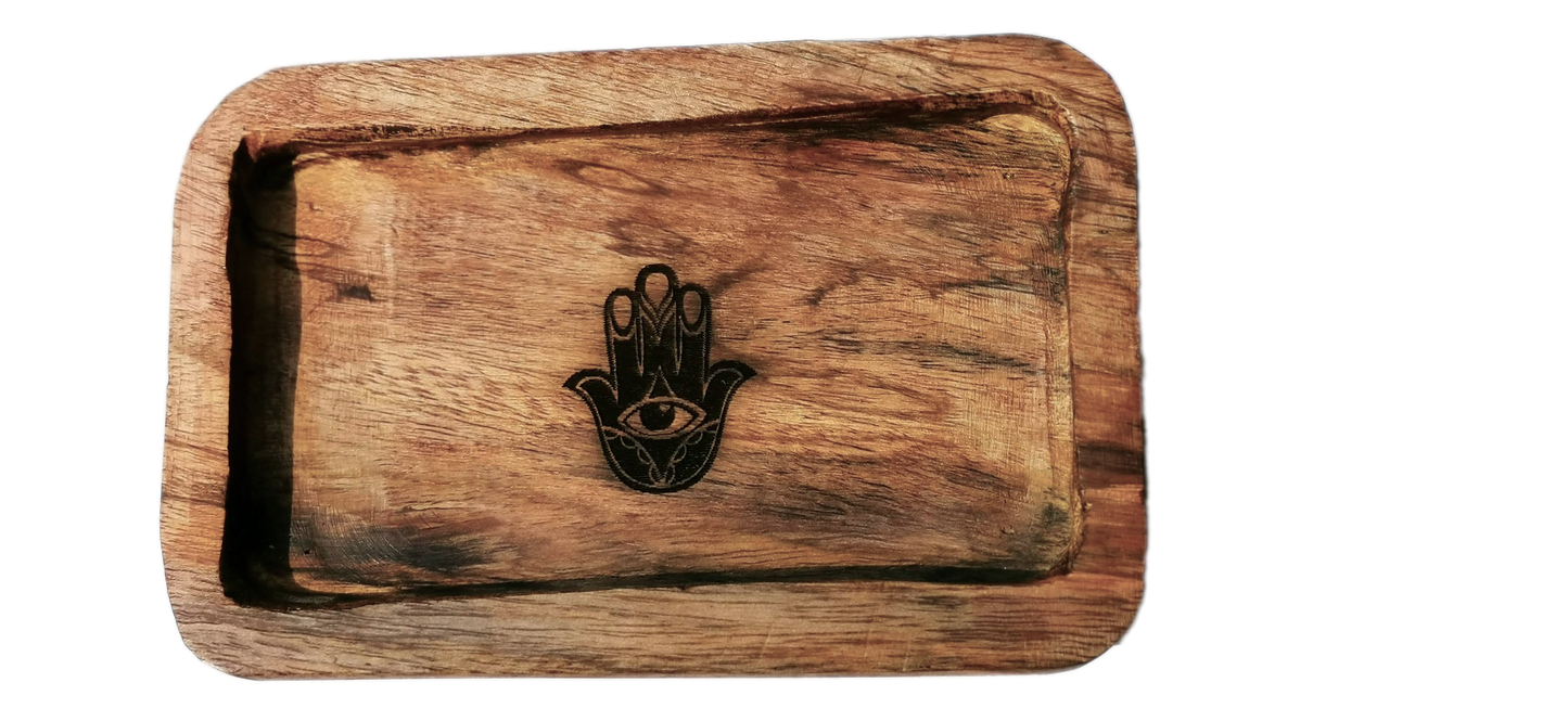 Indonesian  Art Inspired Wood Small Serving Utility Wood Trays