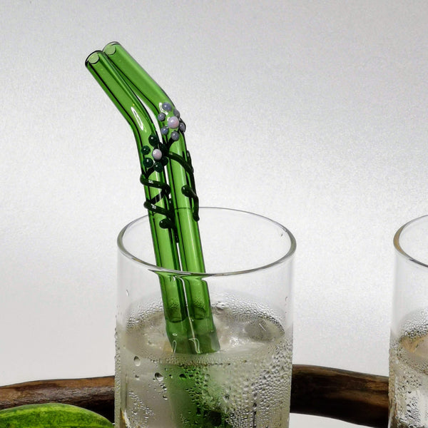 Glass Straws Floral Art  Set of 2 - Green