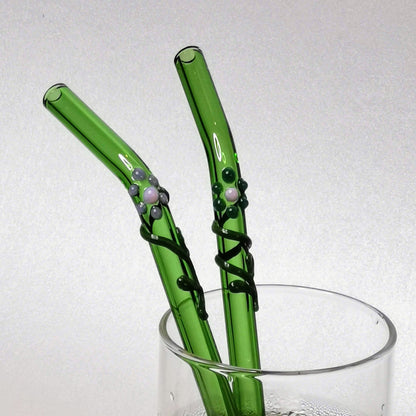 Glass Straws Floral Art  Set of 2 - Green