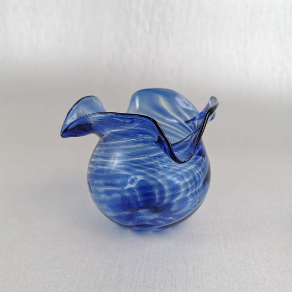 Art Glass  Bowl /Vase Blue wave