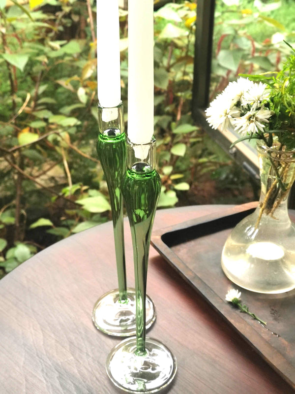 Elegant  vintage  glass candle holder - Jade