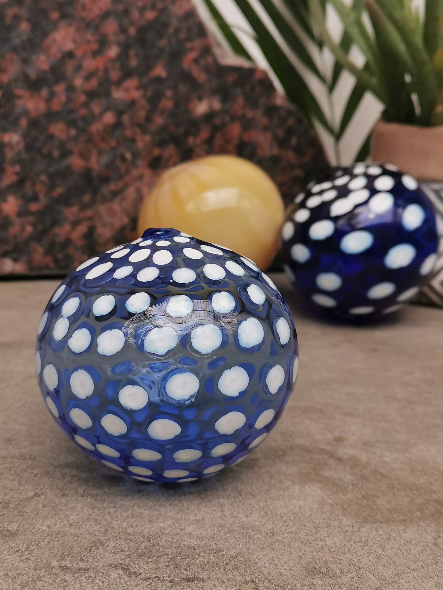 Art Glass Hand Blown Sphere - Sky n Polka