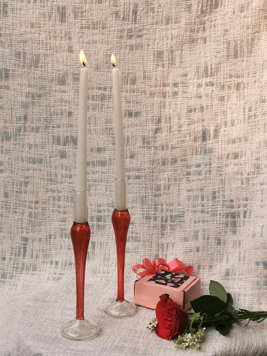 Murano Style  Vintage glass candle holder - Fire Red