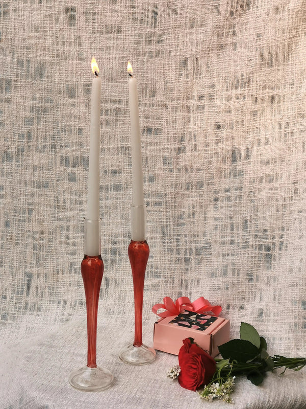 Murano Style  Vintage glass candle holder - Fire Red