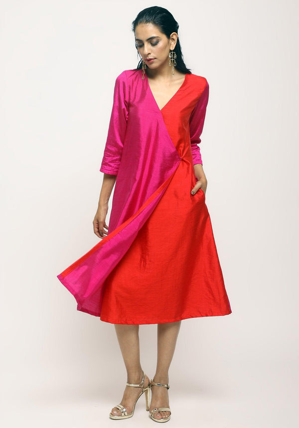 Pink Contrast Overlap Dress - trueBrowns