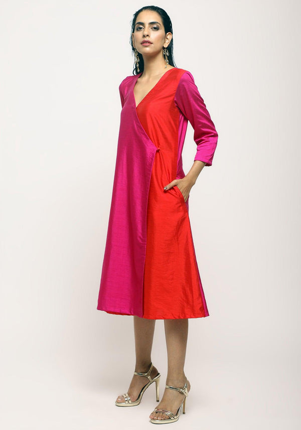 Pink Contrast Overlap Dress - trueBrowns