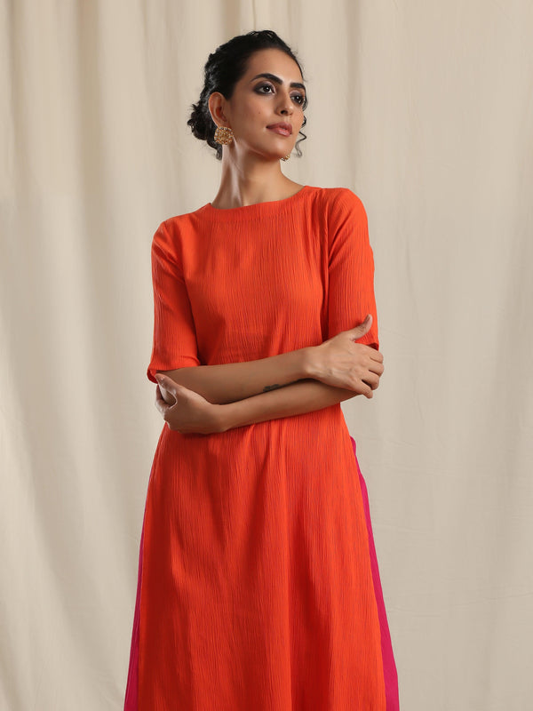 Orange Crinkle Slit Kurta Pant Set - trueBrowns