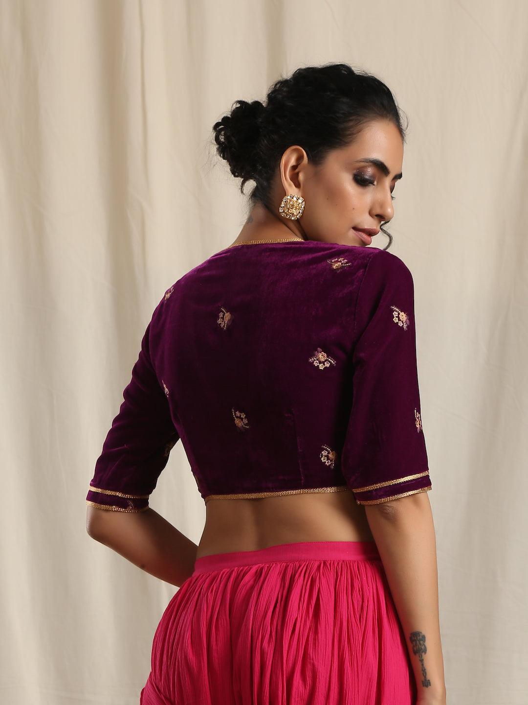 Wine Velvet Embroidered Blouse - trueBrowns