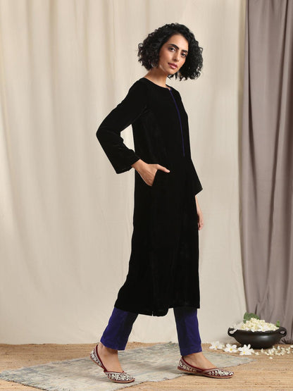 Black Velvet slit Kurta - trueBrowns