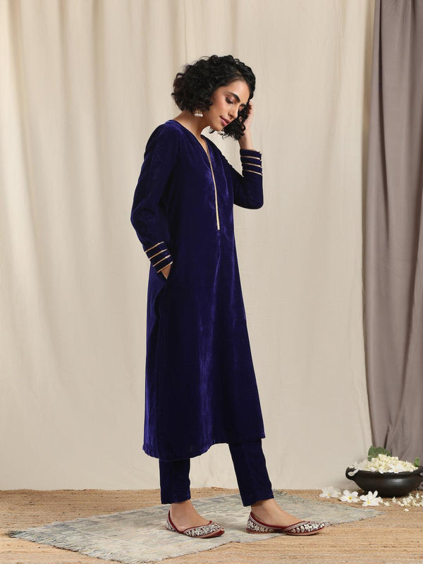 Blue Velvet Gota Kurta - trueBrowns