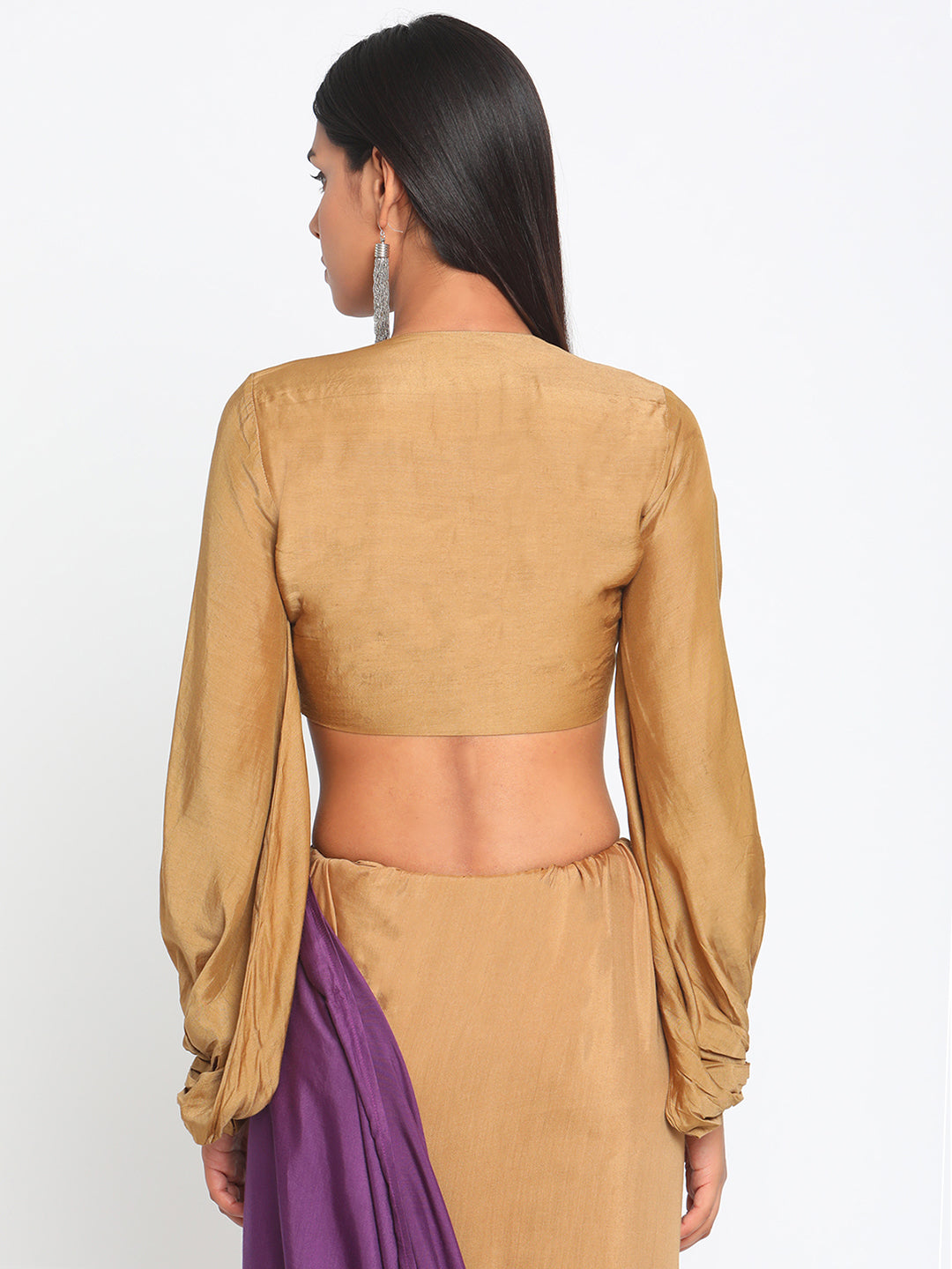 Silk Gold Gathered Sleeve Blouse