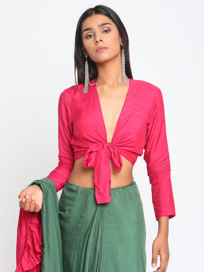 Silk Pink Tie Up Blouse