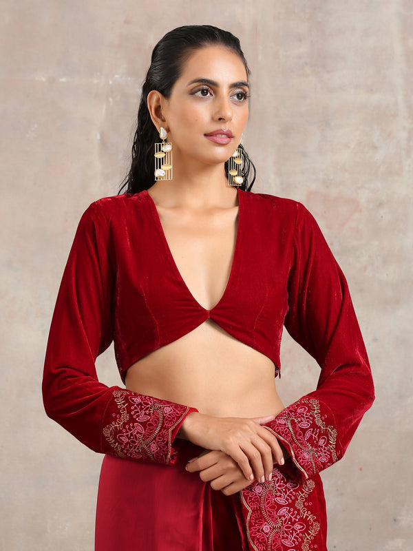 Red Velvet Embroidered Blouse