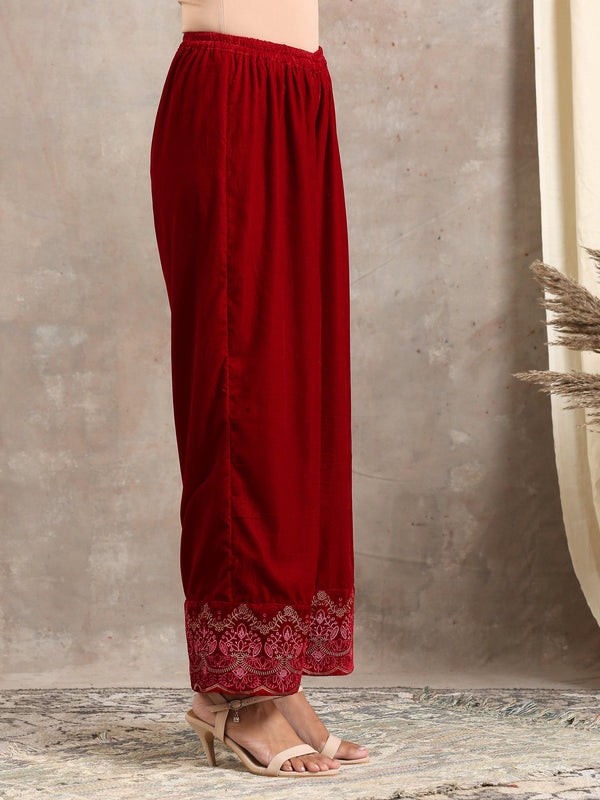 Red Velvet Embroidered Pant - trueBrowns