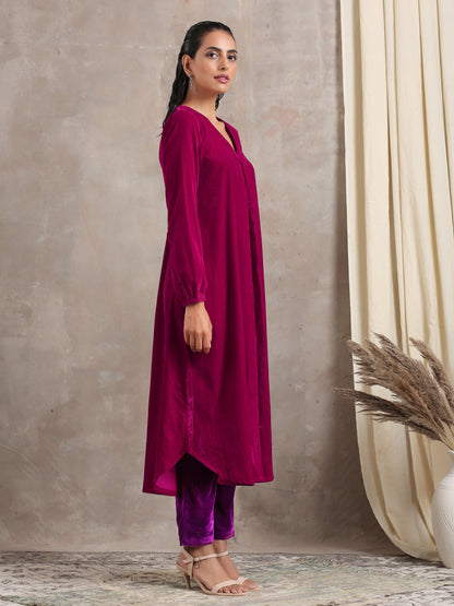 Pink Velvet Pleated Kurta - trueBrowns