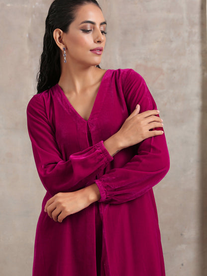 Pink Velvet Pleated Kurta - trueBrowns