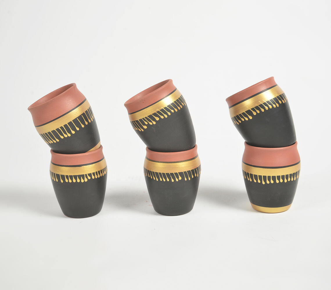 Hand Painted Noir Terracotta Clay Glasses (Set of 6, 175 ml)