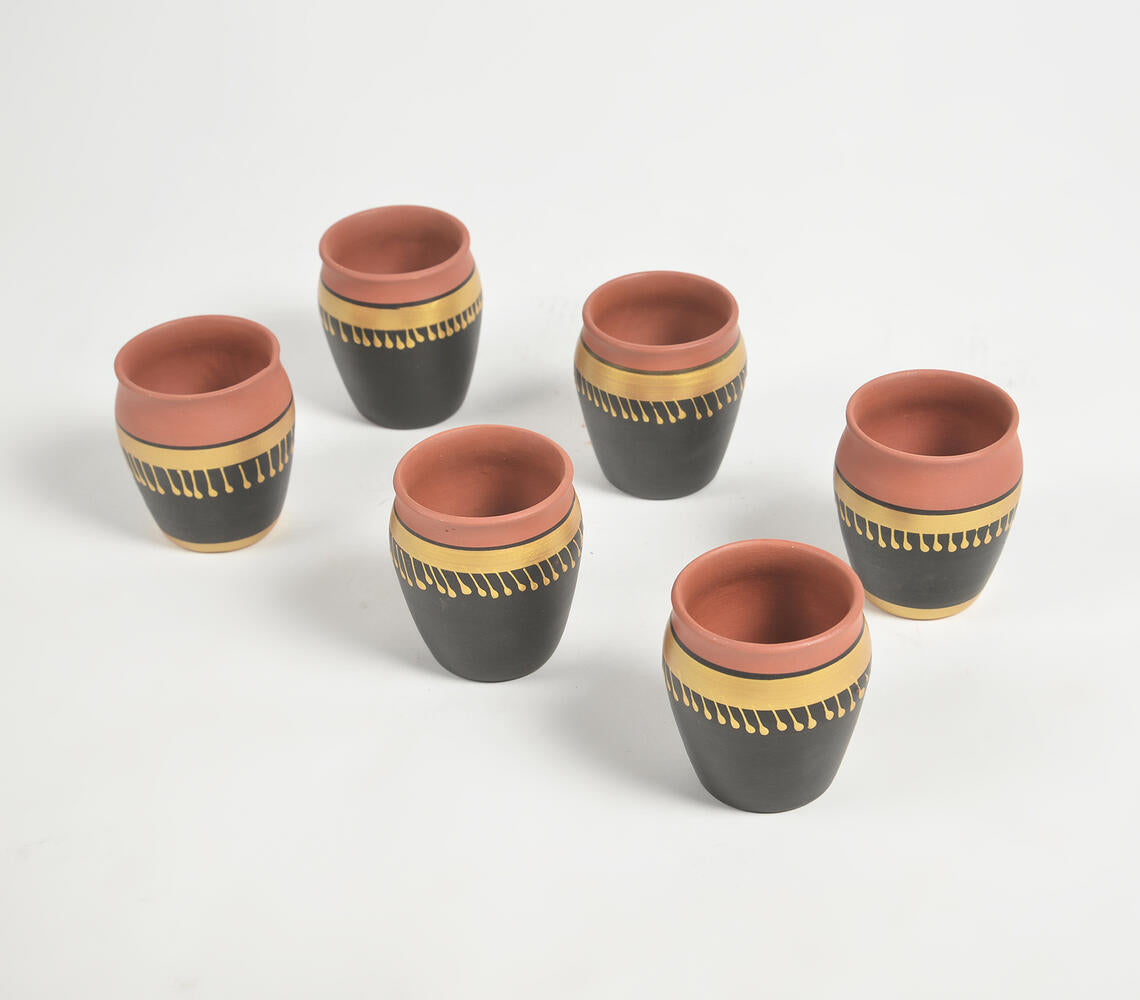 Hand Painted Noir Terracotta Clay Glasses (Set of 6, 175 ml)