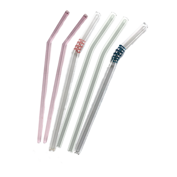 Mix Glass Straws by . Bent 8" x 9.5 mm Handblown Glass-Pack of 6