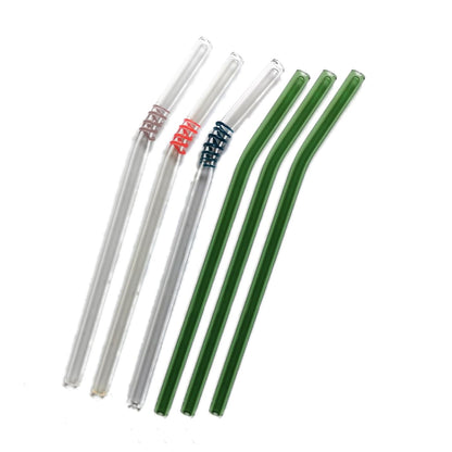 Mix Glass Straws by . Bent 8" x 9.5 mm Handblown High Quality Glass-Pack of 6