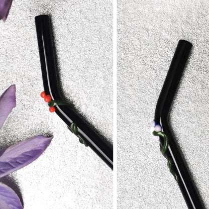 Flora Collection (Black Onyx) Glass Straws