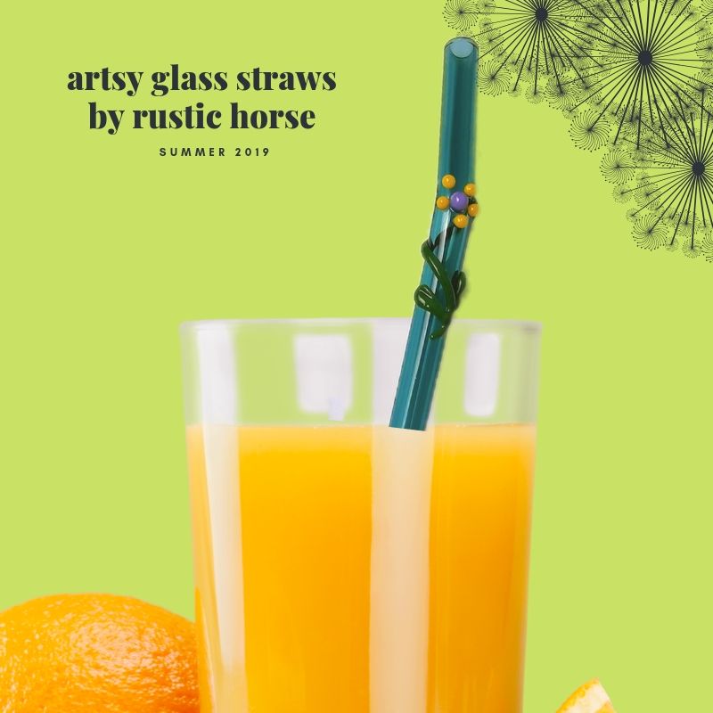 Flora Collection  Drinking Glass Straws (Onyx & White) by  Glass studio